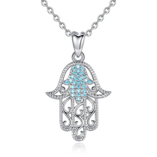 Hamsa Hand • Rhodium Plated 925 Sterling Silver Necklace