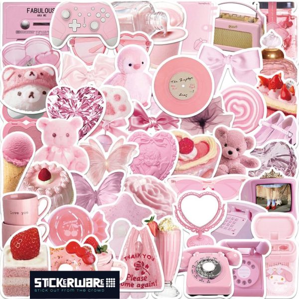 CUTE PINK • 50PC STICKERWARE BAG