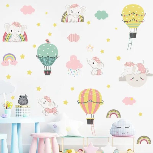 Hot Air Balloons & Elephants Wall Sticker Set