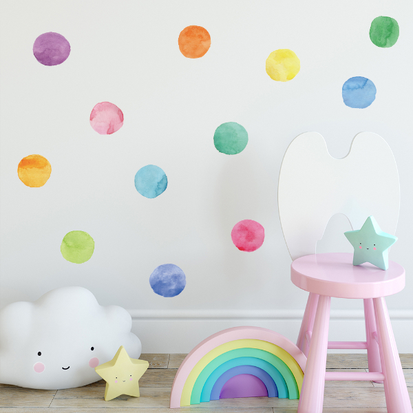 Large Colorful Water Color Dots • Wall Sticker Set
