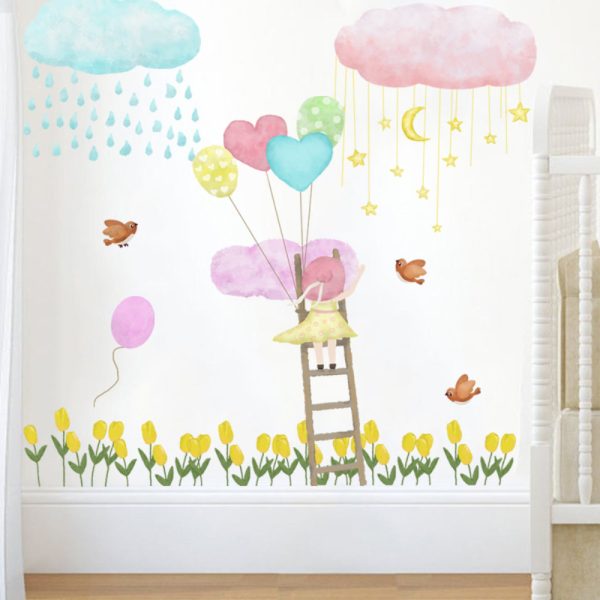 Water Color Balloon Girl Wall Sticker Set