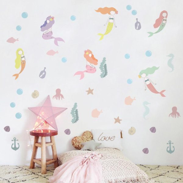 Wall Sticker Set - Pastel Color Mermaids Under The Sea
