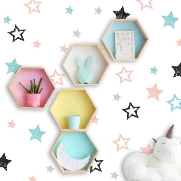 Multi-Sized Tri-Color Stars • Wall Sticker Set