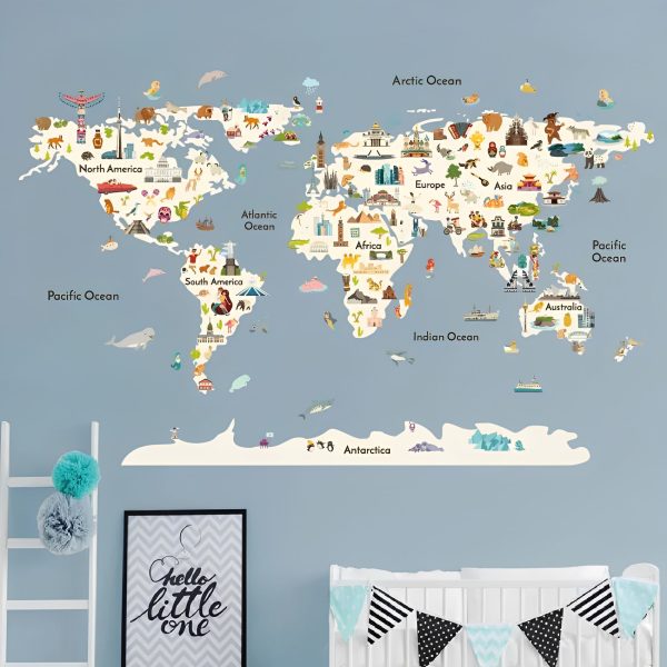 World Landmarks Map • Educational Wall Sticker Set