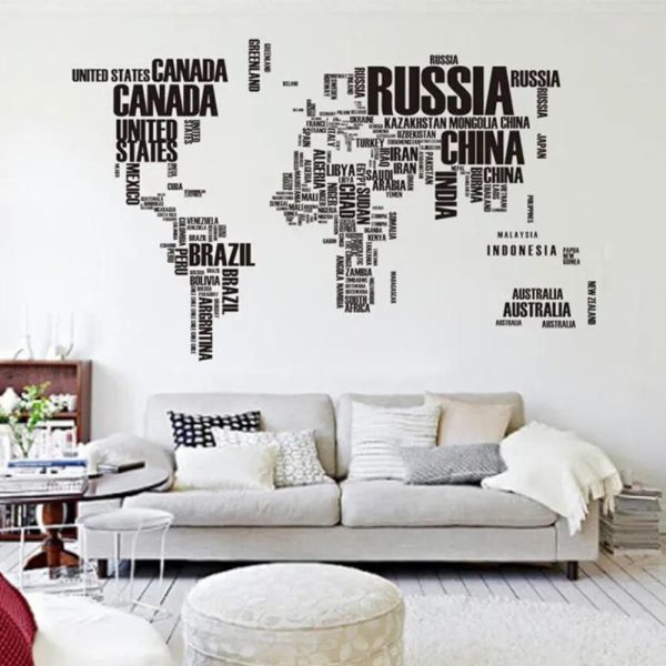 World Map In Words • Wall Sticker Set