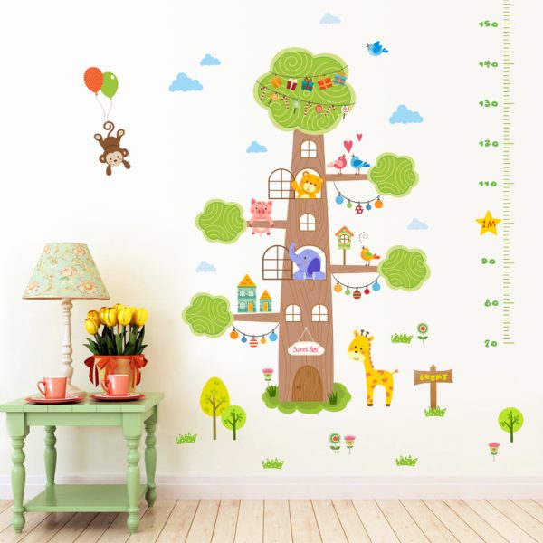 Treehouse Animals Height Ruler Wall Sticker Set