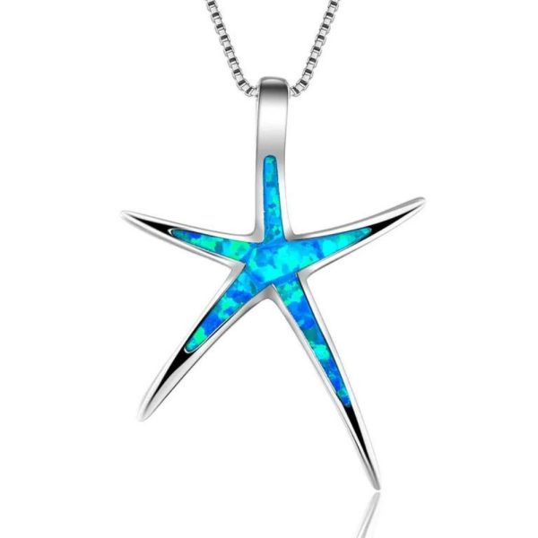 Opal Starfish • Rhodium Plated 925 Sterling Silver Necklace