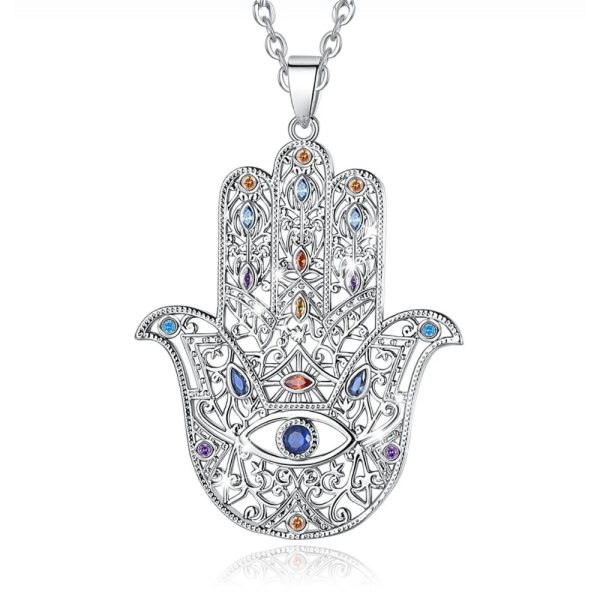 Mystic Hamsa • Rhodium Plated 925 Sterling Silver Necklace
