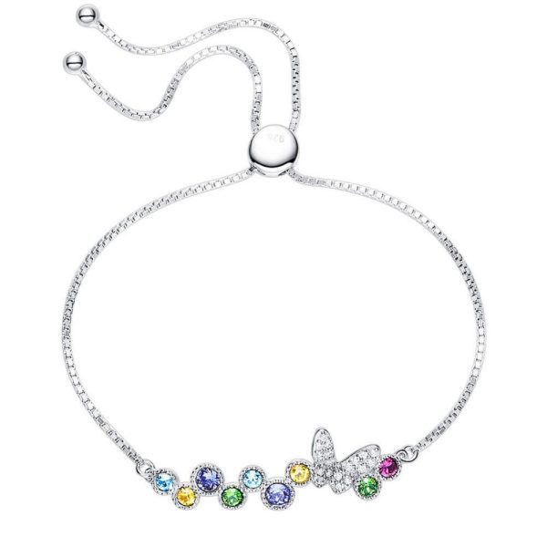 Butterfly & Flowers • Rhodium Plated 925 Sterling Silver Bracelet