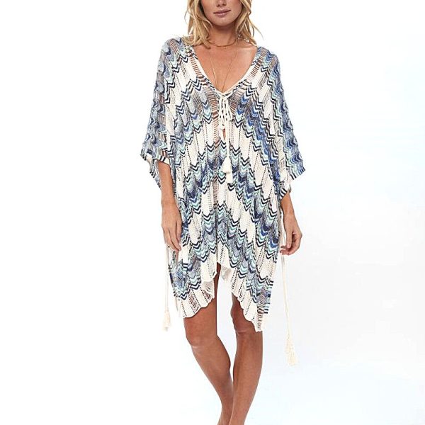 Knitted Boho Poncho Cover Up • Ocean Blue