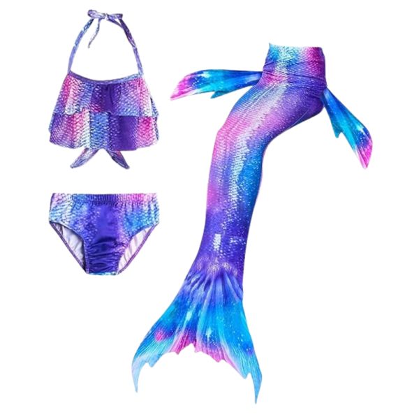 Girls 3-Piece Mermaid Swimwear • Fantasy Mermaid 3D Fins