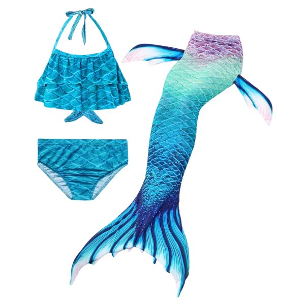 Girls 3-Piece Mermaid Swimwear • Purple Blue 3D Fins