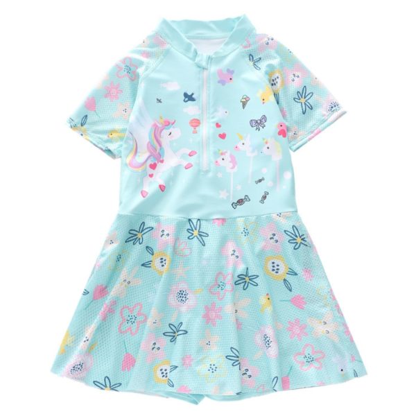 Girls 1-Piece Swimwear Tennis Dress • Blue Unicorn